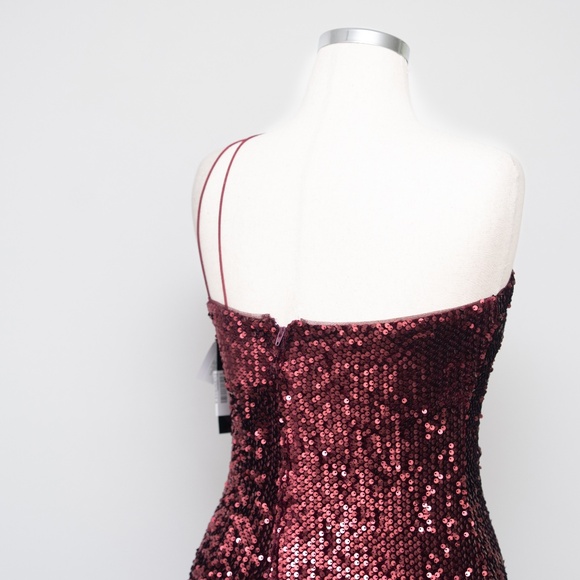 Betsy & Adam One Shoulder Burgundy Sequin Cocktail Dress - Picture 8 of 10